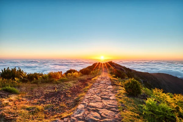 Visualizza Dalla Cima Più Alta Madeira Pico Ruivo Sunrise Portogallo — Foto Stock