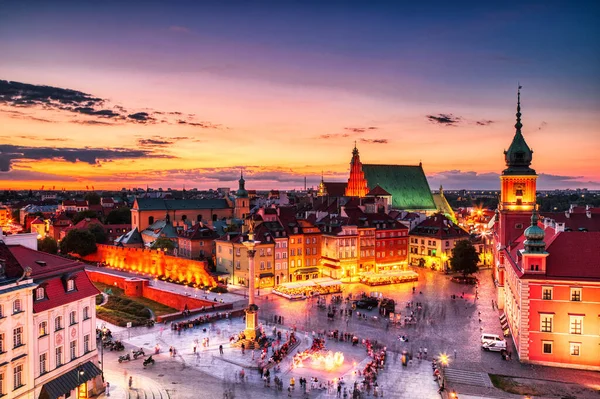 Varsóvia Cidade Velha Vista Aérea Durante Pôr Sol Colorido Polônia — Fotografia de Stock