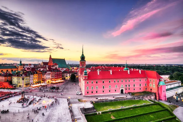 Varsóvia Cidade Velha Vista Aérea Durante Pôr Sol Colorido Polônia — Fotografia de Stock