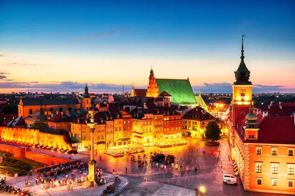 Warsaw Old Town Air View Dusk Poland — стокове фото