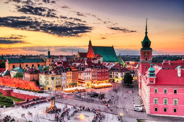 Polonya Nın Renkli Günbatımında Varşova Eski Şehir Hava Görüntüsü Stok Resim