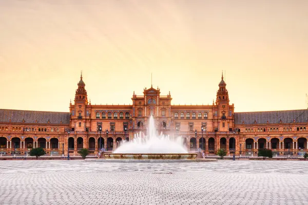 Plaza Espana Sevillában Sunset Andalúzia Spanyolország Stock Kép