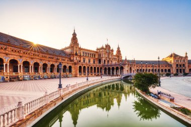 Seville 'deki Plaza de Espana Sunset, Endülüs, İspanya  