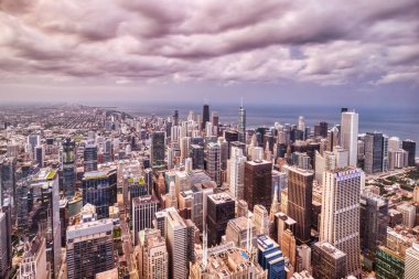 Chicago Havacılık Skyline View Sunset 'te Bulutlar, Illinois ile  