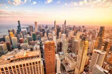 Chicago Havacılık Skyline Manzarası Sunset, Illinois   