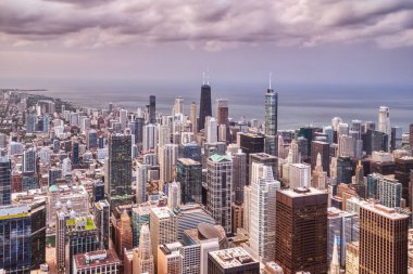 Chicago Havacılık Skyline View Sunset 'te Bulutlar, Illinois ile  