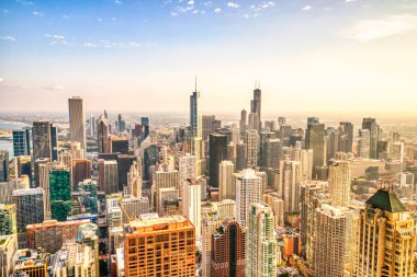 Chicago Havacılık Skyline Manzarası Güneşli bir günde, Illinois 