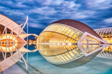 Valencia Alacakaranlık 'ta Aydınlanmış Palau de les Arts 