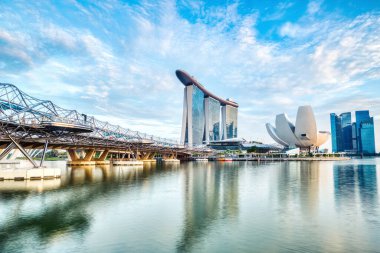 Singapur City Skyline Sunset, Singapur 'da Marina Körfezi' nden 