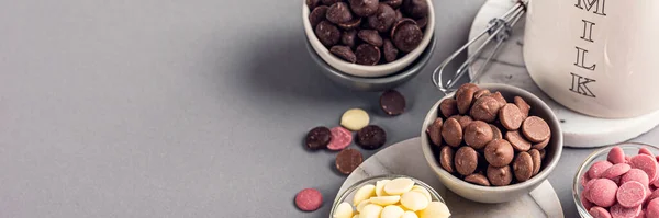 Banner Met Ingrediënten Voor Het Koken Van Warme Chocolademelk Witte — Stockfoto