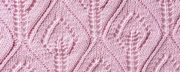 Прапор Рожевою Язанням Вовняної Текстури Ручної Роботи Язаними Формами Листя — стокове фото