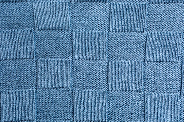 Ovanlig Abstrakt Blå Stickad Schackmönsterbakgrund Ovanifrån Stickade Kläder — Stockfoto