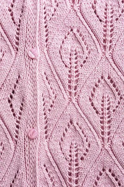 Feito Mão Rosa Tricô Textura Fundo Com Formas Folhas Malha — Fotografia de Stock