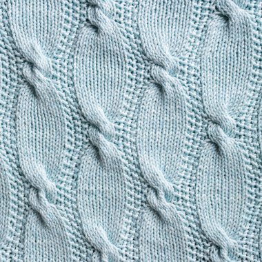 Alışılmadık soyut turkuaz kablo örgü desenli arka plan dokusu. Örgü kıyafetlerinin en üst görünümü