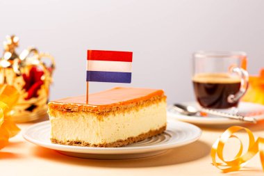 Arka planda Hollanda Etkinlik Kralları günü olan portakallı tatlı. Ulusal Bayram Koningsdag 27 Nisan 'da Hollanda' da. Hollanda kültür kavramı