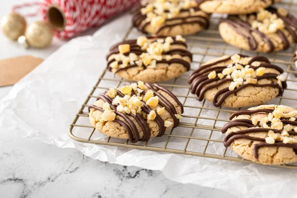 Candied Ginger Cookies Drizzled Chocolate Glaze Christmas Cookies — Stock Photo, Image