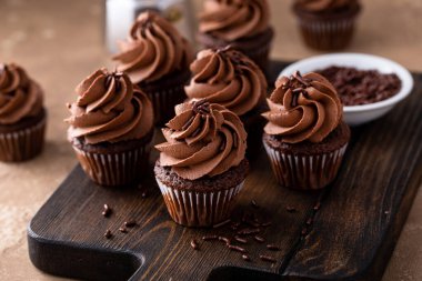 Dark chocolate mini cupcakes with chocolate ganache frosting