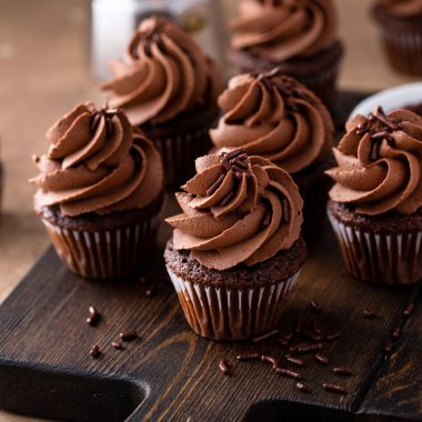 Dark chocolate mini cupcakes with chocolate ganache frosting