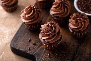 Dark chocolate mini cupcakes with chocolate ganache frosting
