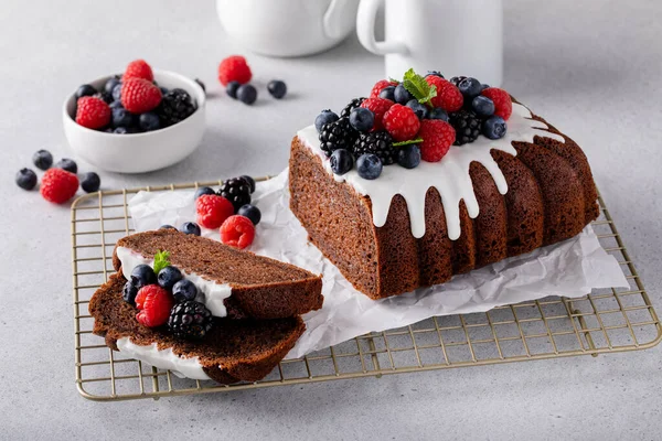 Chocolate Loaf Cake Quick Bread Topped Cream Cheese Glaze Fresh — 스톡 사진