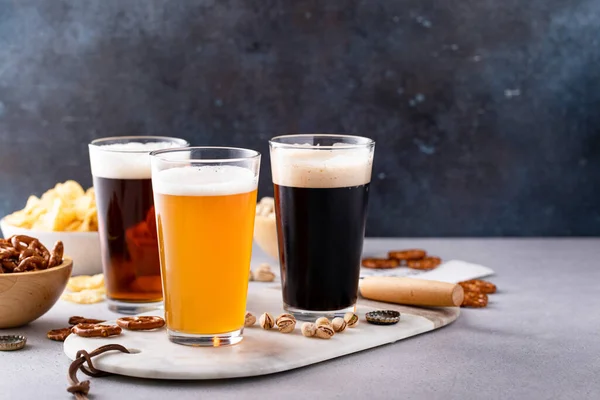 Variëteit Aan Bier Met Donkere Stout Traditioneel Pils Belgisch Wit — Stockfoto