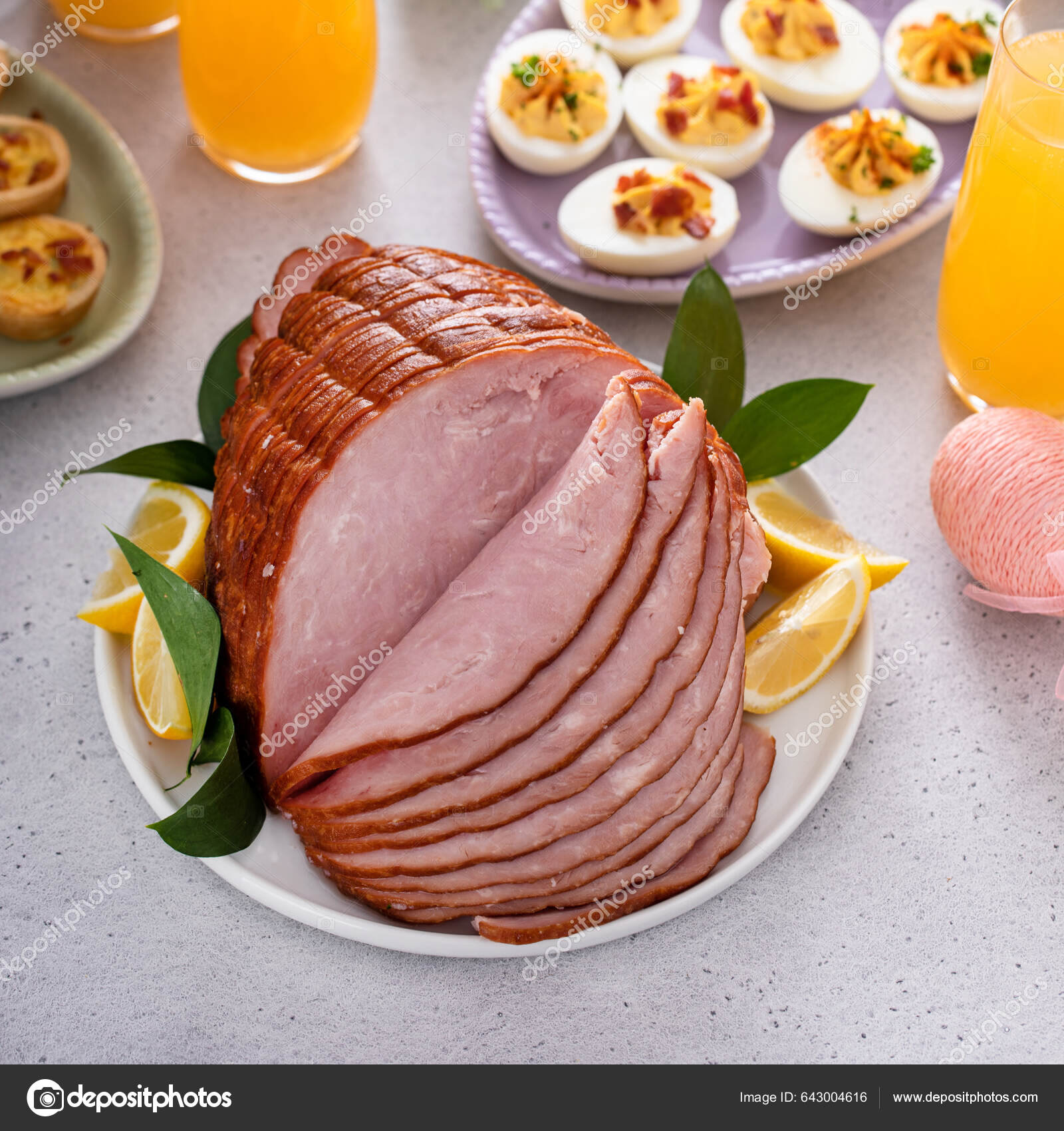 Traditional Easter Ham Table Served Easter Brunch — Stock Photo ...