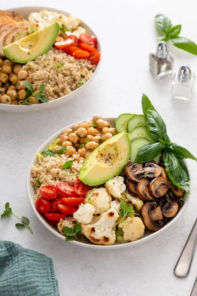 Healthy High Protein Vegan Plant Based Lunch Bowl Mushrooms Roasted — Stock Photo, Image