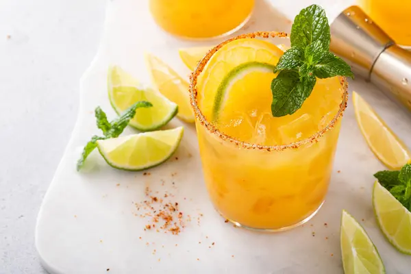 Orange Lime Margarita Chili Rim Spicy Refreshing Tropical Margarita Cocktail — Stock Photo, Image