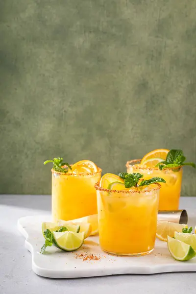 Orange Lime Margarita Chili Rim Spicy Refreshing Tropical Margarita Cocktail — Stock Photo, Image