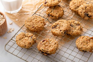 Yulaflı, fındıklı ve kuru yaban mersinli kahvaltı kurabiyeleri.