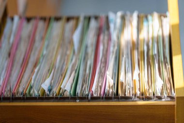 File folder with documents paper and documents in office