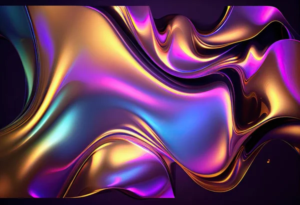 Abstract colorful fluid holographic chromatic 3D render iridescent modern retro futuristic dynamic drops and wave in motion. Ideal for backgrounds wallpapers banners posters and covers