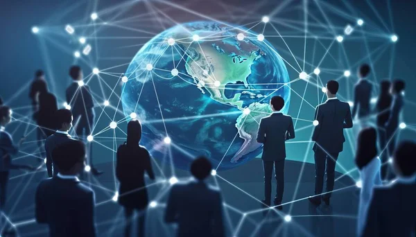 Global business structure of networking. Analysis and data exchange customer connection, HR recruitment and global outsourcing, Customer service, Teamwork, Strategy, Technology and social network