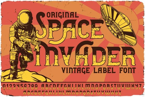 Space Invader Adında Eski Bir Etiket Yazı Tipi Poster Tişört — Stok Vektör