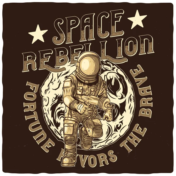 Shirt Αφίσα Σχέδιο Αστροναύτη Και Πλανήτη — Διανυσματικό Αρχείο
