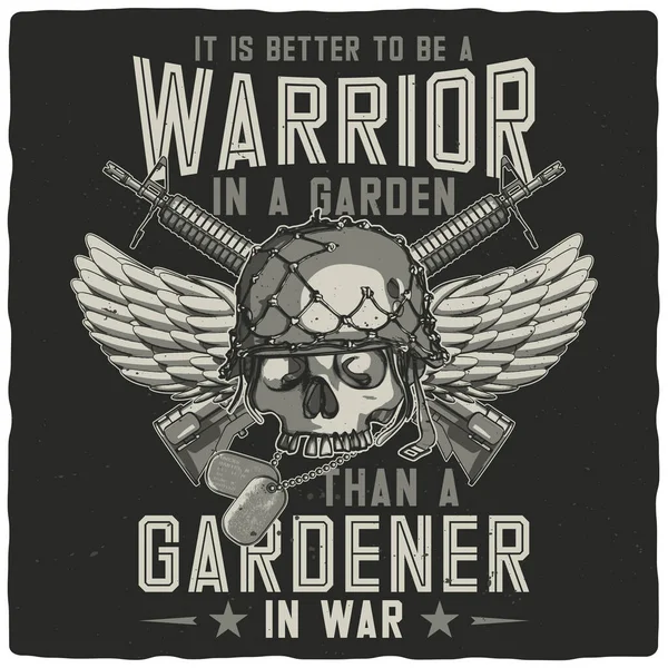 Shirt Poster Avec Crâne Casque Aux Ailes Militaires — Image vectorielle