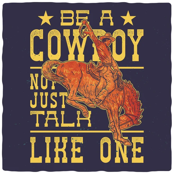Disegno Una Shirt Poster Con Illustrazione Cowboy Che Cavalca Cavallo — Vettoriale Stock