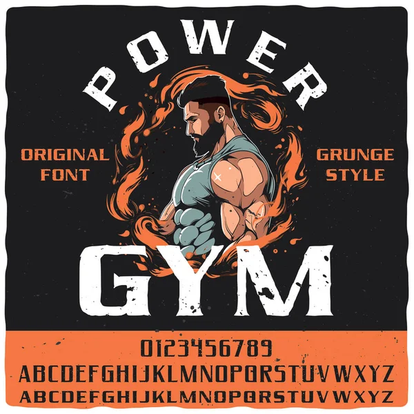 Power Gym adlı orijinal etiket yazı tipi. Poster, tişört, logo, etiket gibi tasarımlarınız için güçlü yazı karakteri.