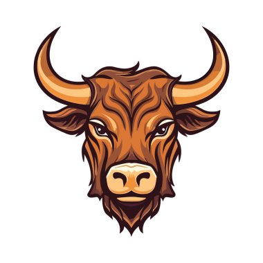 Boğa kafalı maskot. Logo tasarımı. Tişörtlere baskı yapmak için resim.