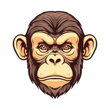 Maymun kafalı maskot. Logo tasarımı. Tişörtlere baskı yapmak için resim.