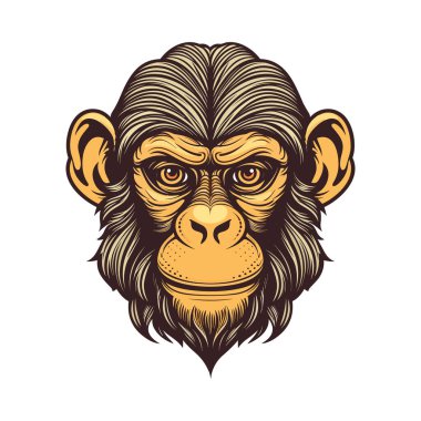 Maymun kafalı maskot. Logo tasarımı. Tişörtlere baskı yapmak için resim.