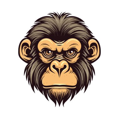 Maymun kafalı maskot. Logo tasarımı. Tişörtlere baskı yapmak için resim.