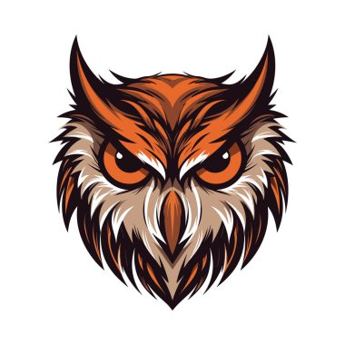 Baykuş kafalı maskot. Logo tasarımı. Tişörtlere baskı yapmak için resim.