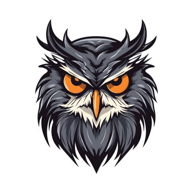 Baykuş kafalı maskot. Logo tasarımı. Tişörtlere baskı yapmak için resim.
