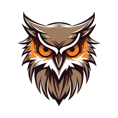 Baykuş kafalı maskot. Logo tasarımı. Tişörtlere baskı yapmak için resim.