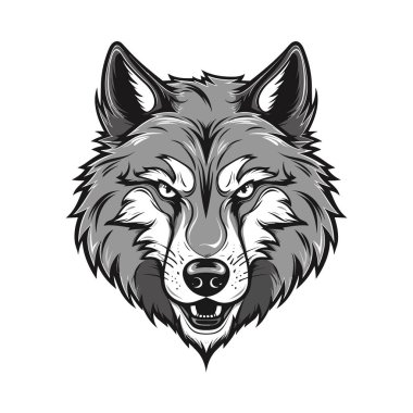Kurt kafalı maskot. Logo tasarımı. Tişörtlere baskı yapmak için resim.