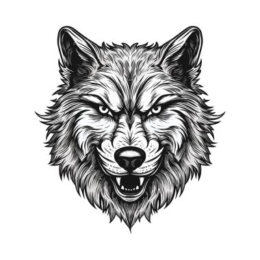 Kurt kafalı maskot. Logo tasarımı. Tişörtlere baskı yapmak için resim.