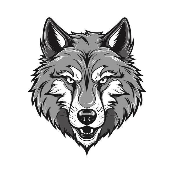 狼头吉祥物 标志设计 用于在T恤衫上打印的说明 — 图库矢量图片