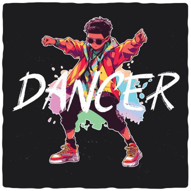 Dans eden bir çocuğun resimli tişört ya da poster tasarımı