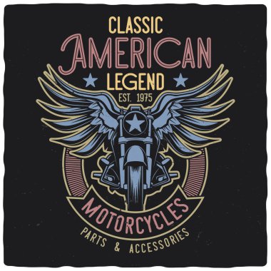 Kanatlı motosiklet illüstrasyonlu tişört ya da poster tasarımı